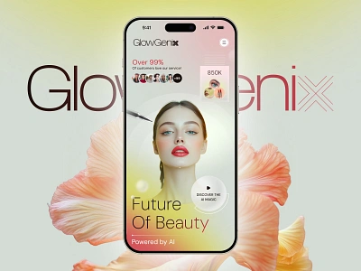 GlowGenix: Mobile App ai ai design app design application beauty branding creative design ecommerce futuristic home page homepage homepage design logo makeup salon ui design uiux ux design webapp website design