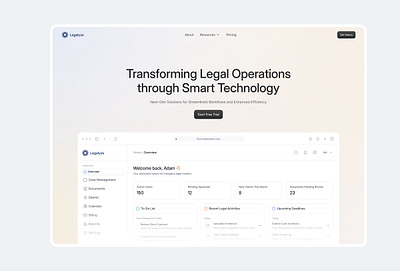 Design for Legal Operations SaaS Website case management customer dashboard design figma gradient law lawtech legalautomation legaltech management saas saasdesign signature software techforbusiness ui uiux webdesign webflow
