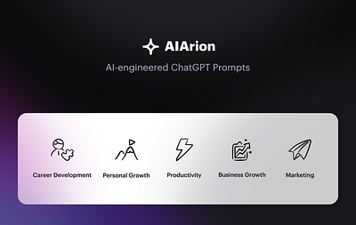 AIArion - Free collection of ChatGPT prompts for growth 🪴 ai ai prompts aiarion artificial intelligence business prompts career development prompts chat gpt chatgpt chatgpt prompts free ai prompts marketing prompts personal growth prompts productivity prompts prompts website