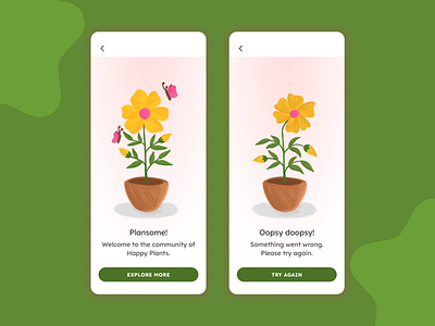 Success & Error screen (Daily UI 011) dailyui error floral design hand drawn illustration plant app success ui