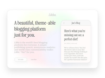 Likho: a blogging platform blog branding card comfort graphic design hero landing page serif ui