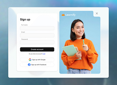 Registration form | 03 - #100kundizayn education figma glassmorphism learn app login page minimalistic registration form sign up page student ui web design