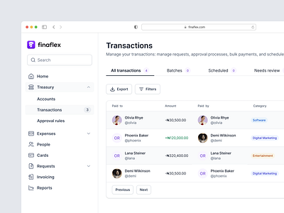 Transactions page design