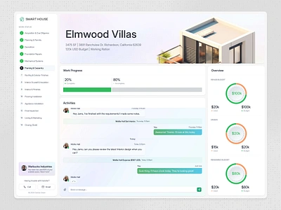 Smart House Management Dashboard activity log budget management budget tracking construction dashboard construction tracker digital tools home development home renovation modern dashboard progress visualization project management dashboard project stages project tracking real estate dashboard real estate saas real estate tools saas app smart house ui design ux design