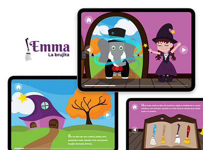 Emma la brujita app character design childrens story graphic design ui witch