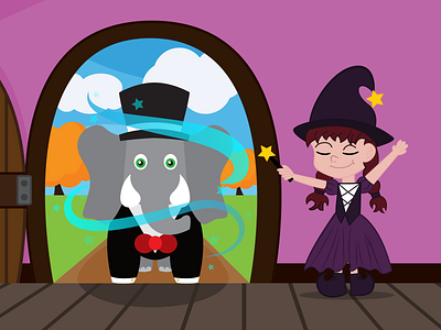 Emma casts a spell character design childrens story elephant graphic design illustration witch