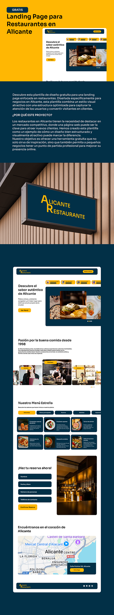 Plantilla Landing Page Restaurante Alicante Gratis alicante creatividad diseño funcional diseño minimalista diseño moderno diseño uxui figma template free download landing page negocios locales plantilla de restaurante plantilla gratuita página web interactiva reservas online restaurante user experience