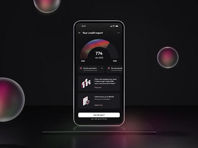 Credit Report Fintech App UI android banking banking app cards charts credit report crypto dark theme dashboard design featured fintech guage chart ios minimal mobile ui popular saas transactions ui