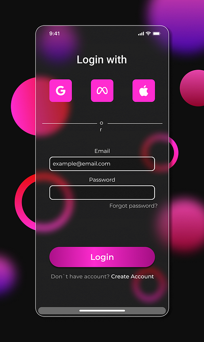 Glassmorphism app design app desiggn app redesign black and pink app black and pink ui frosted app screen glass app screen glasseffect screen glassmorphism app glassmorphism ui login screen ui