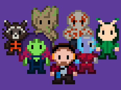 8-Bit Guardians of the galaxy 8 bit character disney drax gamora groot guardians of the galaxy illustration mantis marvel nebula rocket star lord