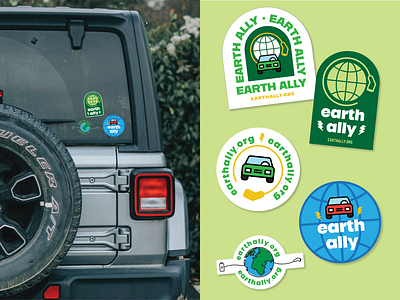 Stickers // Earth Ally art director brand design branding bumper stickers design designer ev ev cars ev installation freelance designer freelancer green design kansas city designer kansas city freelancer promotion sticker branding sticker design sticker promotion stickers