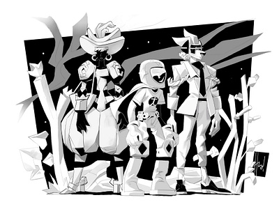 The Fantastic Three adventure black and white character design comics fantasy hero illustration incredible tales outstanding characters sci fi stories unique characters