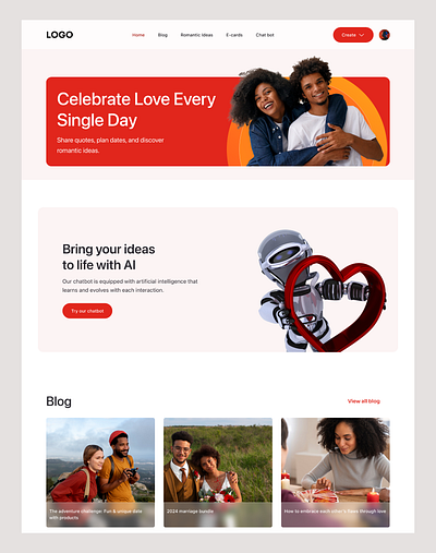 Landing page design for sharing love and affection. branding graphic design ui