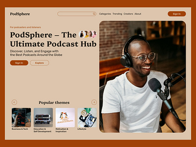 Podcast website audio best podcasts colors design design concept first block first section graphic design hero section home page interview landing page podcasts saas startup streaming streaming app streaming platform typography website