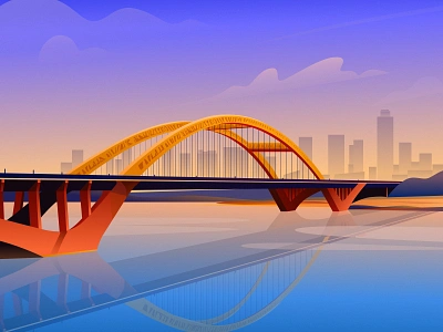 Ziyang Tuo San Bridge art illustration bridge building business illustration city cloud design digital illustration drawing gift card illustration landmark building painting purple river sky tree urban architecture vector illustration wallpaper