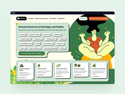 WellNest | Mental Health Website digitalhealth healthtech landing page design mentalhealth neubrutalism ui design uiuxdesign web design