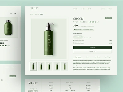 Velvety - Skincare Website Product Details Section beauty card clean cosmetics ecommerce elegant health image imagery minimalist mobile modern online organic product details shopping skin tabs ui website