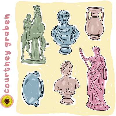 Greek Statues Illustration by Courtney Graben art design digital art illustration surface design