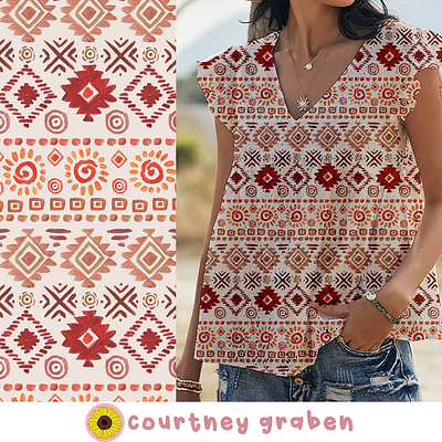 Hand Painted Tribal Textile Print by Courtney Graben art design digital art illustration pattern surface design surface pattern design