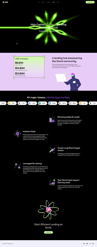 Lending Market on Scroll crypto cyrptocurrency defi finance landing page lending leverage staking ui ux web3