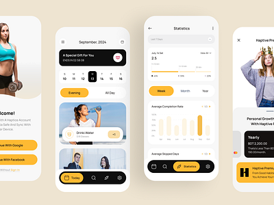 Haptive Habit Tracker Mobile App collaboration design fireart fit plan app goal habit design health mobile app motivation productivity routine social social app task task app task management tracker ui uiux ux