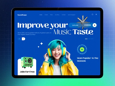 Music player website ui design artist gallery audio streaming creative ui hero section minimal ui modern design music app music player music streaming music website song library web design website design