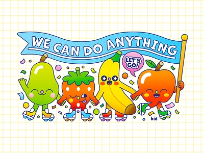 New Year Hopes Art 2025: 01 (Hope) character design childrens illustration colorful community concept design digital illustration flat food fruit fruit characters hope illustration illustrator rollerskating texture uplifting art vector whimsical whimsical characters