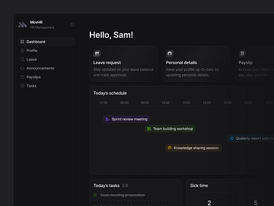 HR Dashboard User Side dashboard data hr hr management interaction leave request morva morva labs payroll product design saas saas dashboard schedule tasks ui user experience user interface user side ux