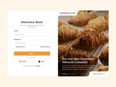 MORNING RISE - Login Page bakery login pastry signin ui uiux web design website