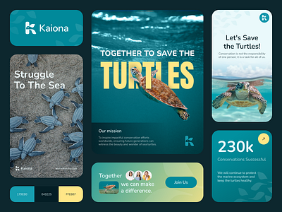 Kaiona - Turtle Conservation Branding Exploration bento brand branding identity illustration logo process shape turtle ui