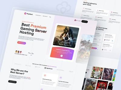 Gaming Hosting Platform UI Design template | Home page | Server cloud hosting ui game server dashboard design gaming experience design gaming hosting ui design gaming platform ui modern uiux design next gen gaming ui premium server hosting ui responsive gaming website