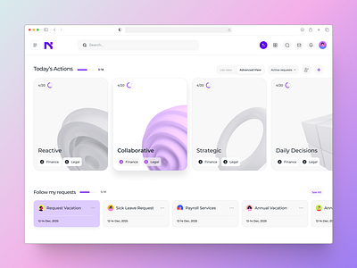 Workflow Dashboard for Today's Actions & Requests application cleandesign dailytasks dashboarddesign minimaldesign requesttracking taskmanagement uiuxdesign webappdesign