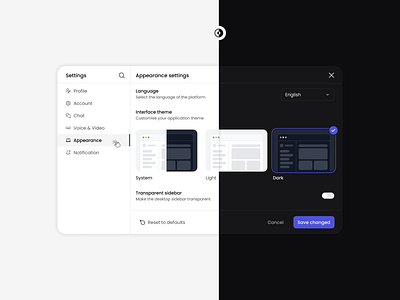 User Settings appearance dark design light mode settings ui user profile ux