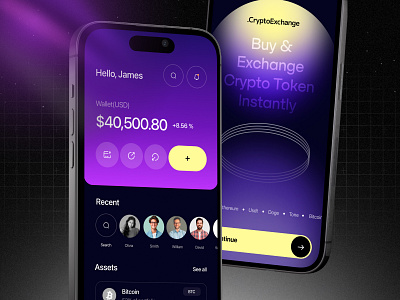 Crypto Wallet Mobile App bitcoin wallet blockchain coin exchange crypto tracking crypto trading crypto wallet cryptocurrency digital wallet ethereum finance fintech minimal ui mobile app payments splash screen transaction tracking wallet app