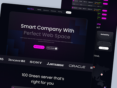 Modern server hosting landing dark theme landing light theme modern design responsive ui uiux ux web design website
