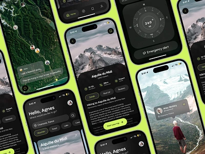 Hiking Mobile App Concept adventure app application concept dark hiking mobile mobile app mobile application mountains nature outdoor responsive design travel ui uiux ux