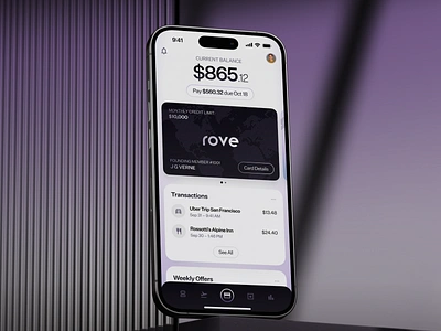 Rove App ai app art direction balance banking chat figma fintech max morganroth miles mobile mockup photoshop points purple sillicon valley travel ui vindar y combinator