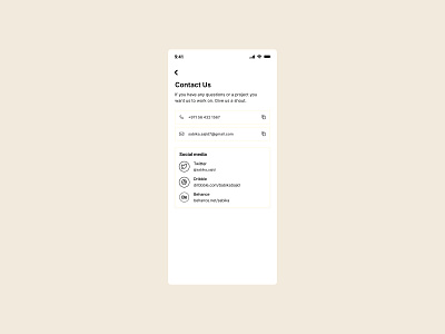 A screen with social media contact options app design figma graphic design ui ux