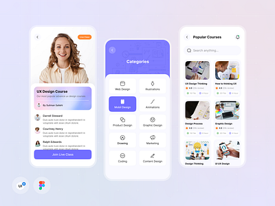 E-Learning App Design app best design clean design courses design education app elearning app live class mentor online courses student ui ui design ui kit uiuxdesign