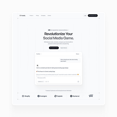 Postify - Saas landing page ai branding hero section illustration landing page light theme product design saas landing page web design