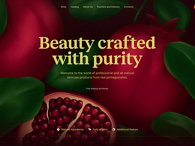 Illustration for the cosmetics website 2d beauty brush digital art digital artwork digital drawing digital illustration fruit fruits header hero homepage illustration illustration art landing landing page leafs pomegranate web