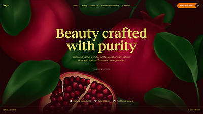 Illustration for the cosmetics website 2d beauty brush digital art digital artwork digital drawing digital illustration fruit fruits header hero homepage illustration illustration art landing landing page leafs pomegranate web