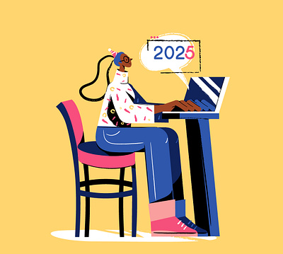 happy 2025 2 2d animation character design flat illustration motion graphics plant ui