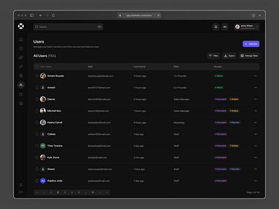 Marketing - User Table animation business dark dashboard design marketing motion graphics saas sales table ui uidesign ux uxerflow web web app website design