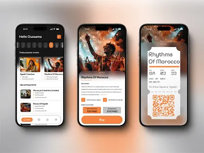 Event App UI Design creativeui darkthemeui designinspiration dribbbleshots eticketdesign eventbooking eventtech homescreendesign mobileappdesign moderndesign personalizedexperience ticketingapp ui uiuxdesign userexperience vibrantcolors