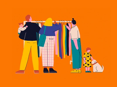 Flea Market People characterdesign clothes clothing design dog family flea market illustration market people photoshop second hand vintage