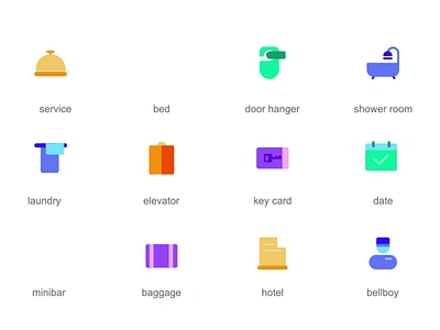 Hotel Service 2d Icons Set Animation 2d animation baggage bed bellboy date door hanger elevator flat hotel icons illustration key card laundry minibar motion service services shower room