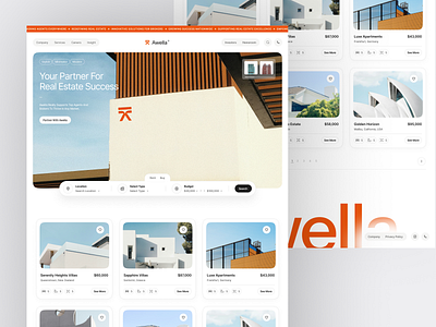 Awella - Real Estate Property agent airbnb apartment architecture business clean design filter home house landing page listing minimalist modern price range property real estate ui uiux website