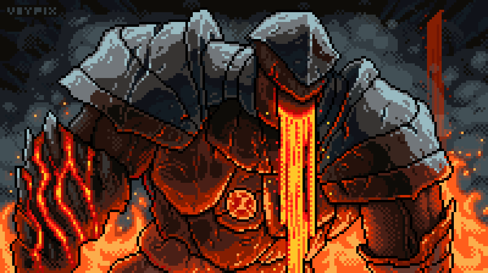 Cursed Lava Golem Knight smoke