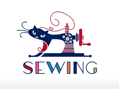 Creative Cat Crafting Sewing Machine Logo Design Vector Icon tailoring